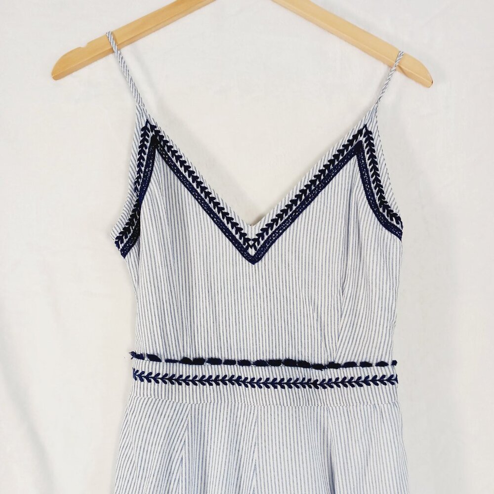 Japana, Palazzo Jumpsuit, S, Blue & White Stripe, Spaghetti Straps, Navy Trim - Picture 4 of 15